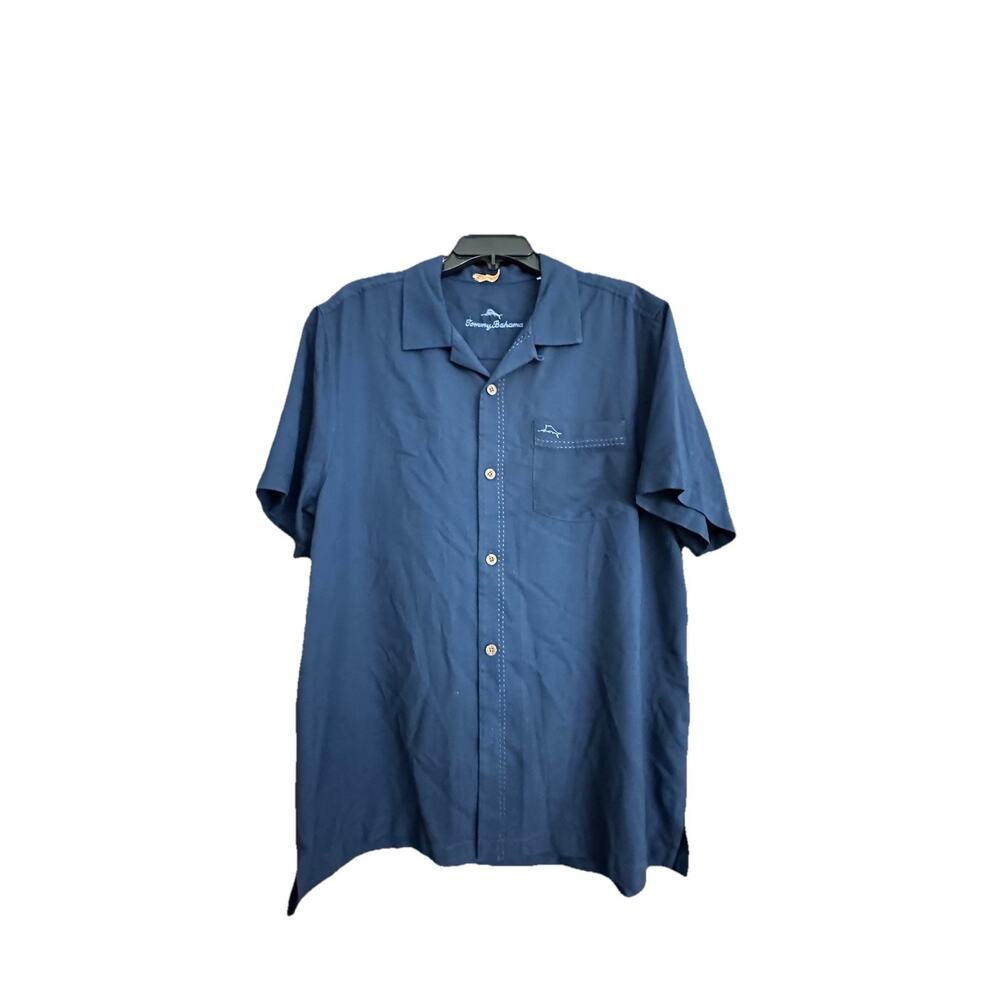 Tommy Bahama Island Zone Blue Silk Blend Button Down Casual Shirt L Hawaiian